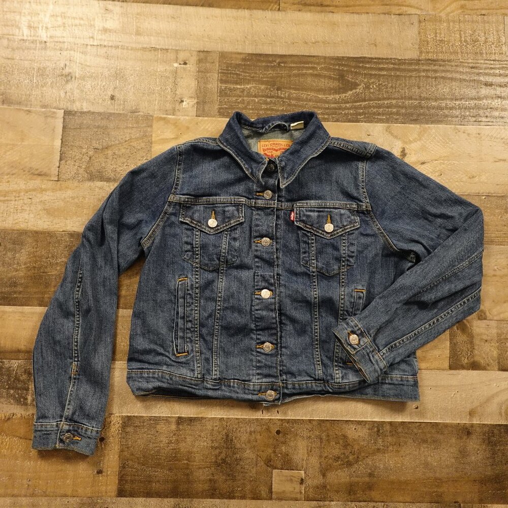 Levi's denim trucker jacket boy's‎ extra large blue denim red tab